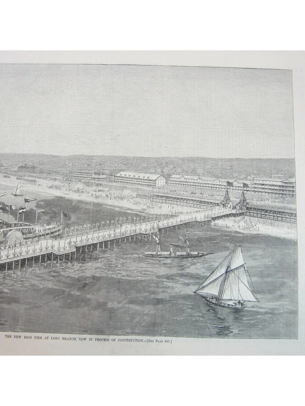 Antique 1879 Print New Iron Pier at Long Branch in Construction Harper’s Weekly